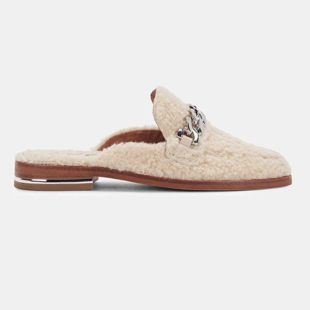 Dolce Vita Cream Loafers with Silver Chain